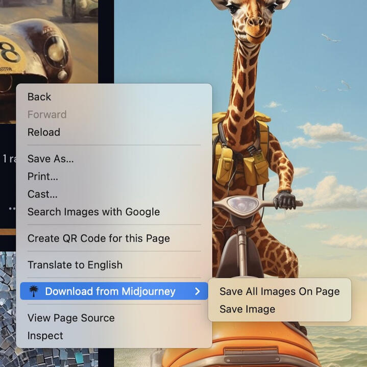 Screenshot of the Midjourney image downloader browser extension for Chrome